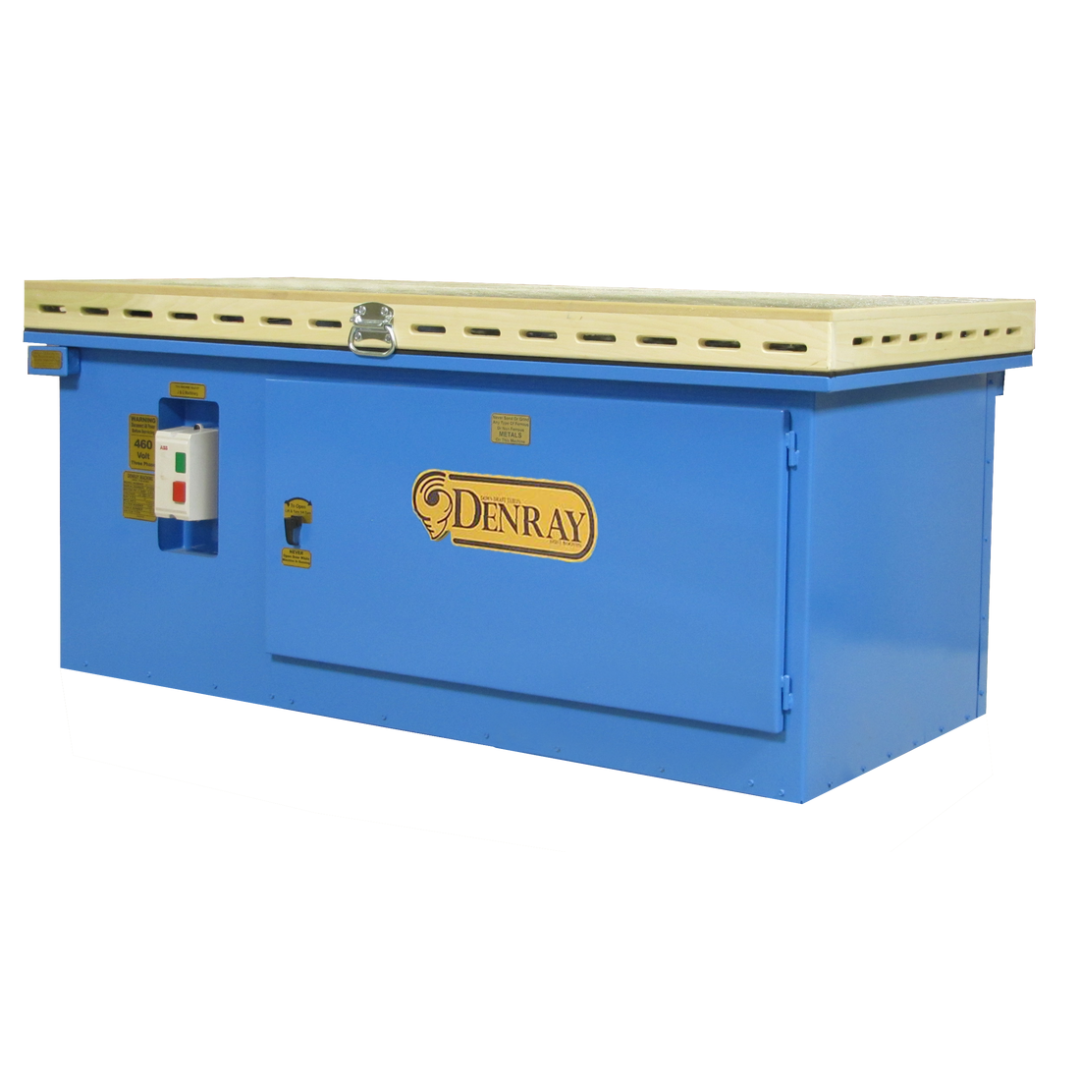 Denray 3672 Tube Filtration dust collection table with expansive sanding surface, advanced tube filtration technology, and durable cabinet design for professional finishing operations.