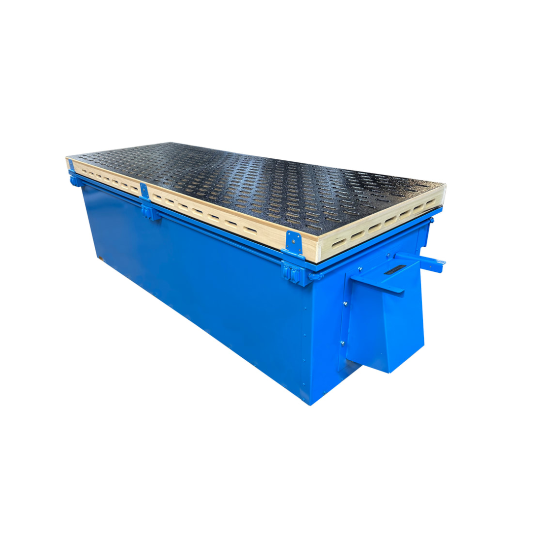 Denray 3696 Tube Filtration dust collection table with extended work area, durable cabinet design, powerful airflow system, and tube filtration engineered for professional sanding operations.