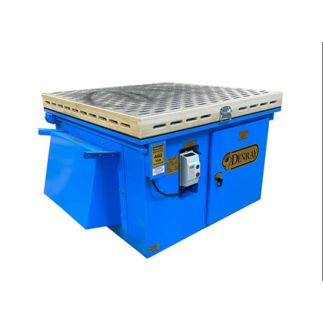 Denray 4800 Tube Filtration downdraft sanding table with heavy-duty steel construction, perforated rubber-coated work surface, and high-efficiency tube filtration system designed for industrial wood dust collection.