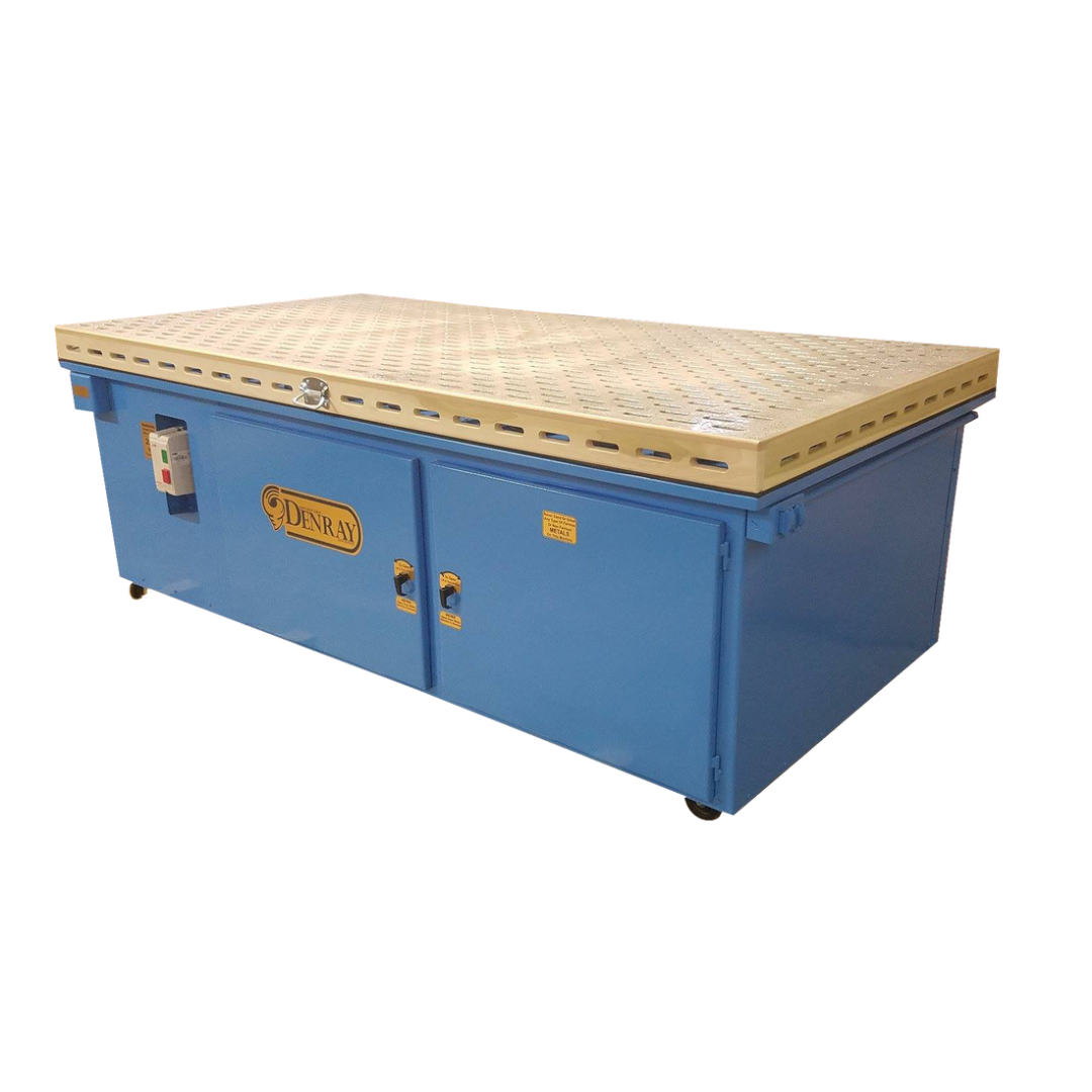 Denray 9600 Tube Filtration dust collection table with oversized work area, durable cabinet design, and high-efficiency tube filtration technology for professional sanding and finishing operations.