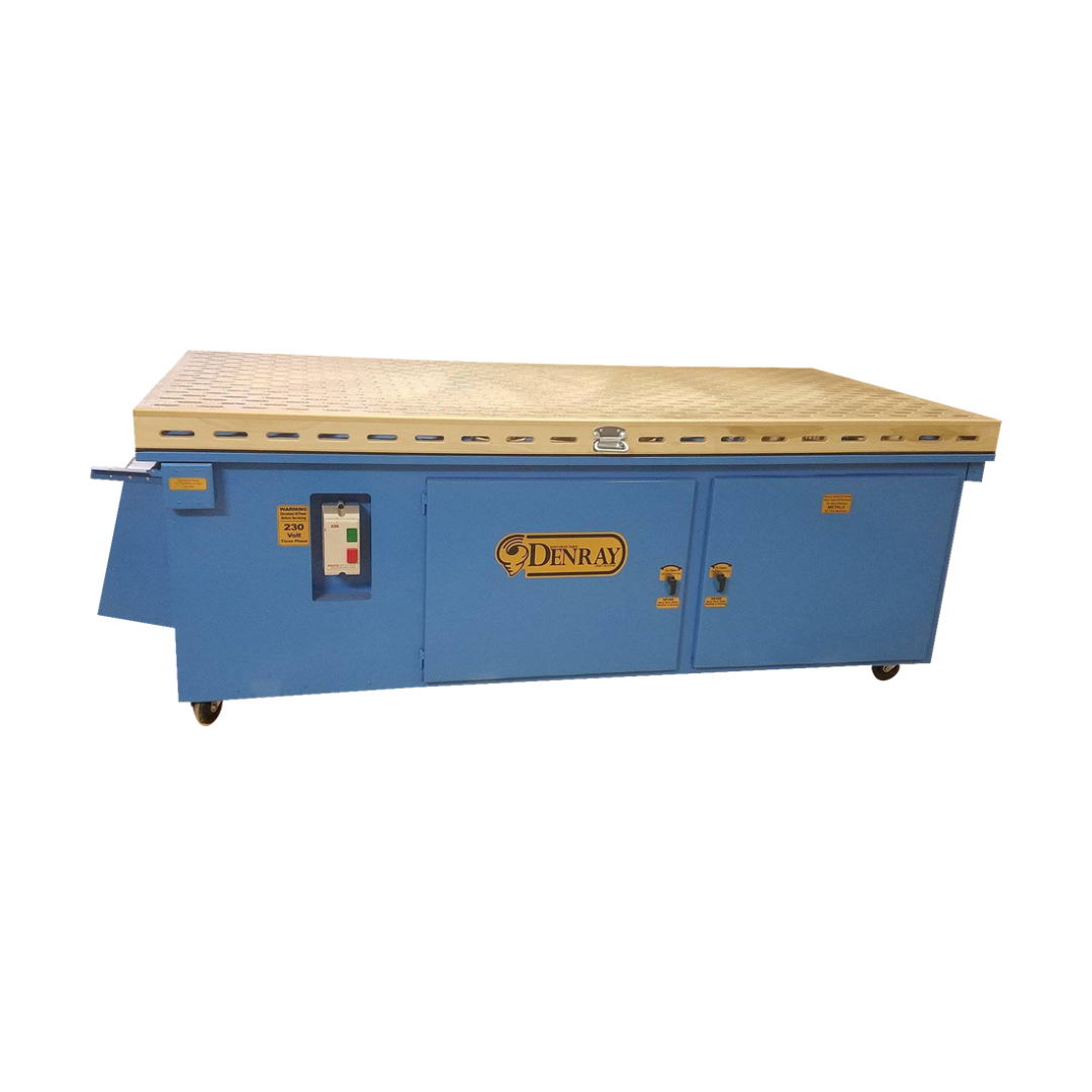 Denray 9600 Tube Filtration industrial downdraft workstation featuring an expansive sanding surface, heavy-duty steel construction, integrated power controls, and superior wood dust extraction performance.