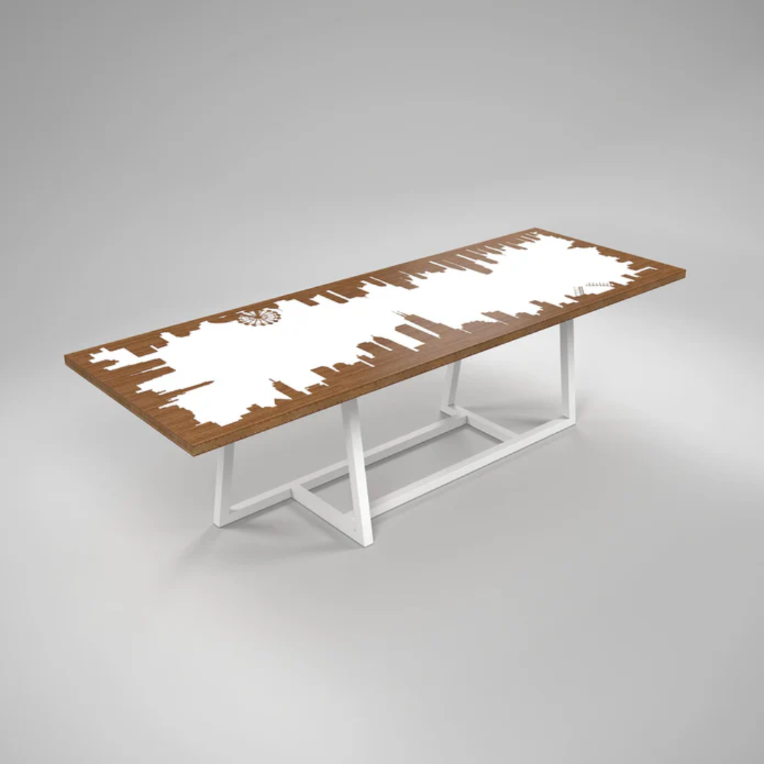 Designer furniture table with white epoxy river casting created using Ecopoxy SnowWhite EPSWK20‐15L.