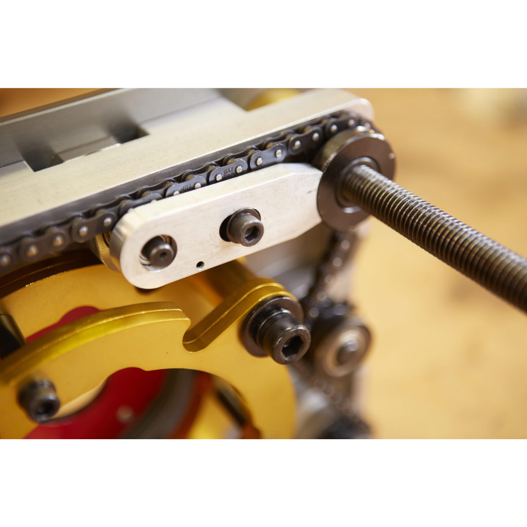 Detailed view of SawStop Router Lift RT-LFT adjustment assembly and mounting hardware engineered for stability, durability, and precision woodworking performance.