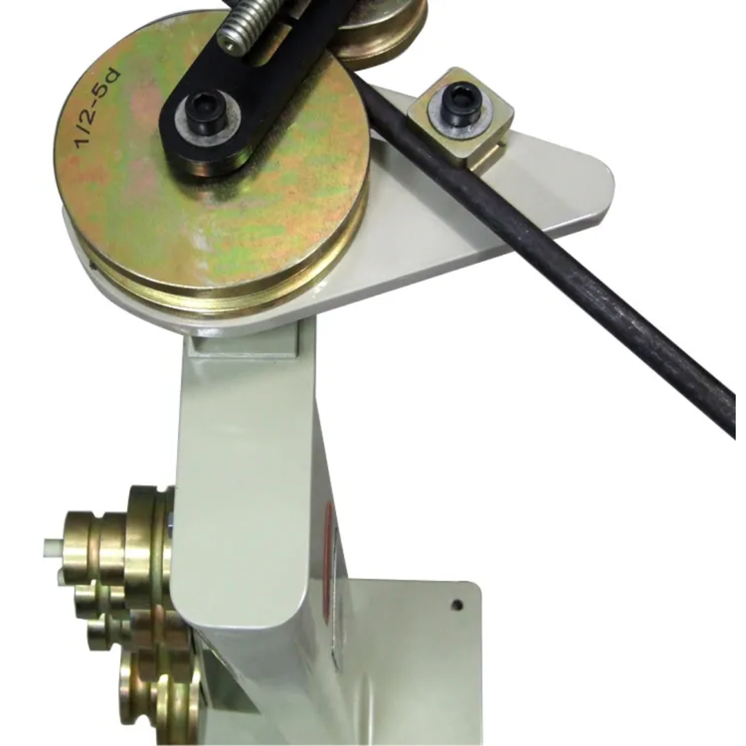 Detailed view of the Baileigh Hand Bender - (RDB-10) 1006772 bending head and die assembly engineered for smooth, repeatable tube forming.