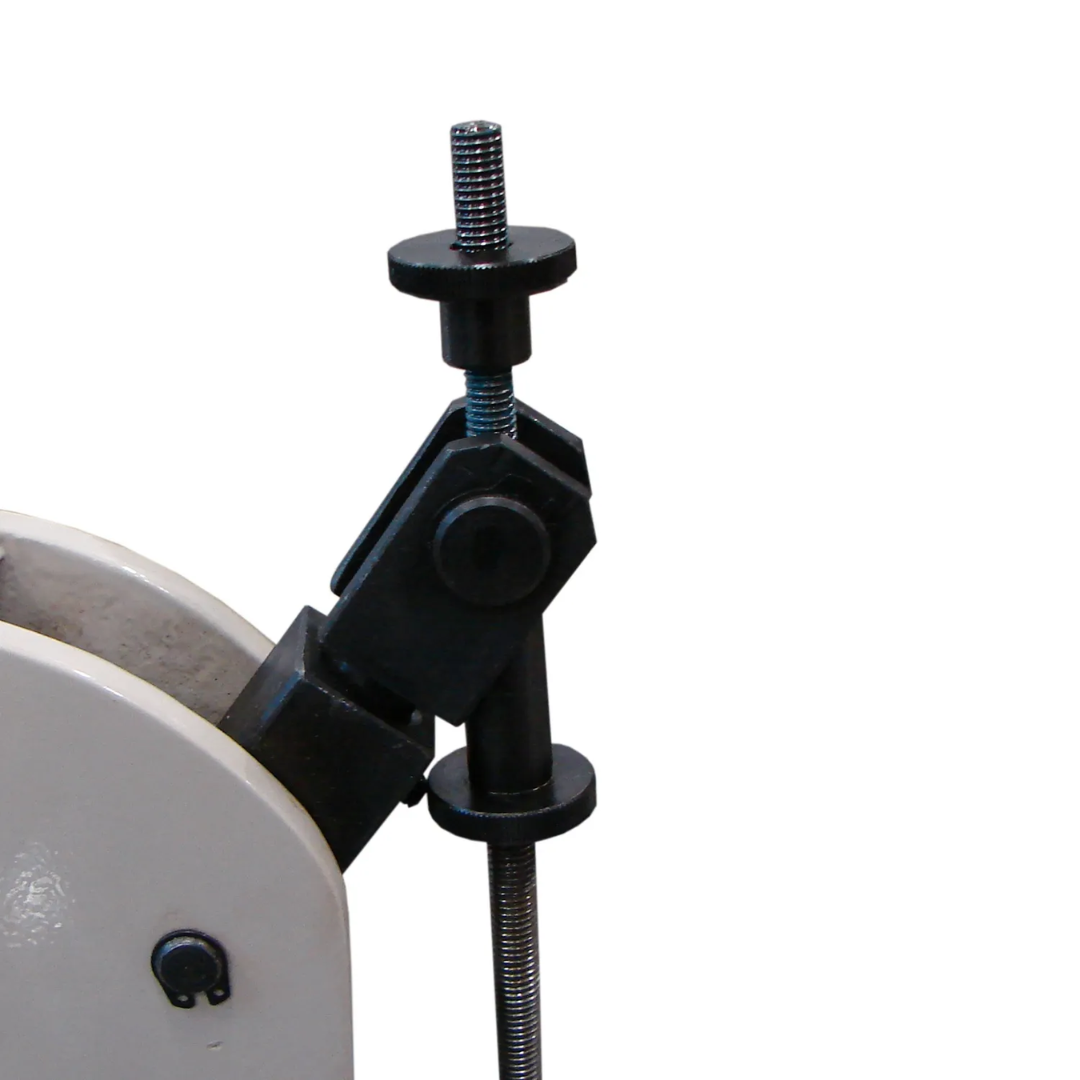 Detailed view of the adjustable operating mechanism on the Baileigh Shrinker Stretcher - (MSS-18) 1005727 featuring the control linkage and heavy-duty construction for consistent forming performance.