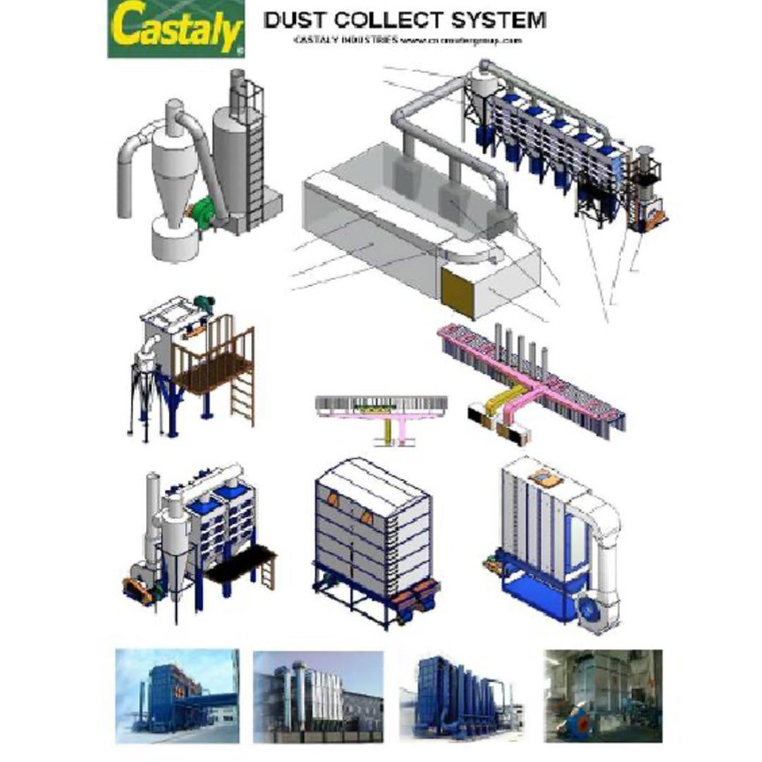 Diagram showing components and configuration options for Castaly 50 HP outdoor dust collection system