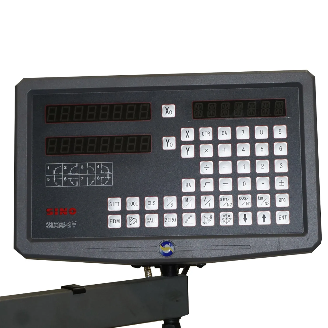 Digital readout display on the Baileigh Vertical Mill VM-949E-VS 1019108 providing precise measurement feedback for advanced milling applications.