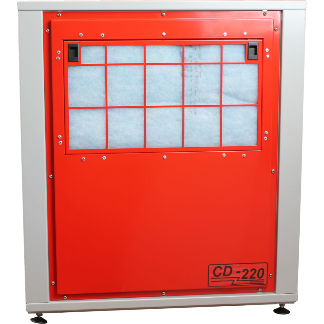 Ebac CD220-D Dehumidifier 11181GR-US commercial dehumidifier front view showing high-capacity filtration panel and steel cabinet construction