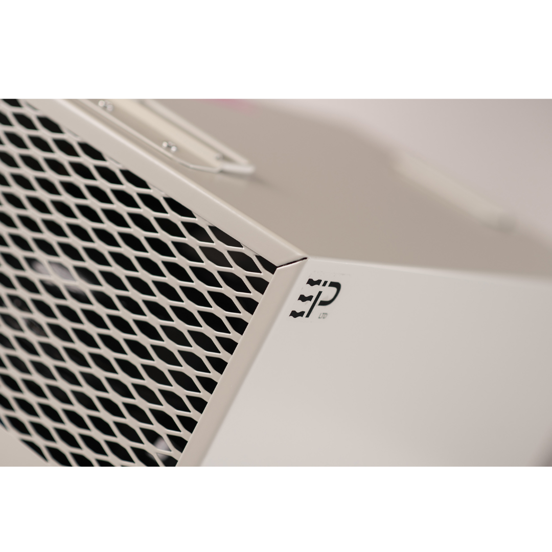 Ebac CD30-S Dehumidifier 11420GY-US heavy-duty dehumidifier detailed view of industrial air intake grille and metal casing