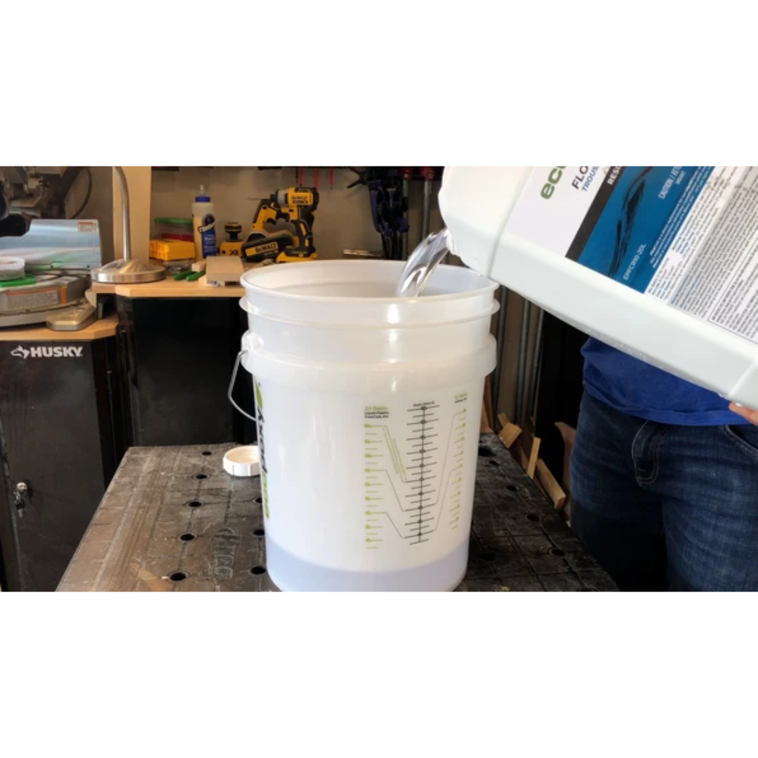 Ecopoxy EcoPoxy 19L Pour Pail White EPPRP19-WH in industrial or shop environment demonstrating practical use for large volume epoxy handling.