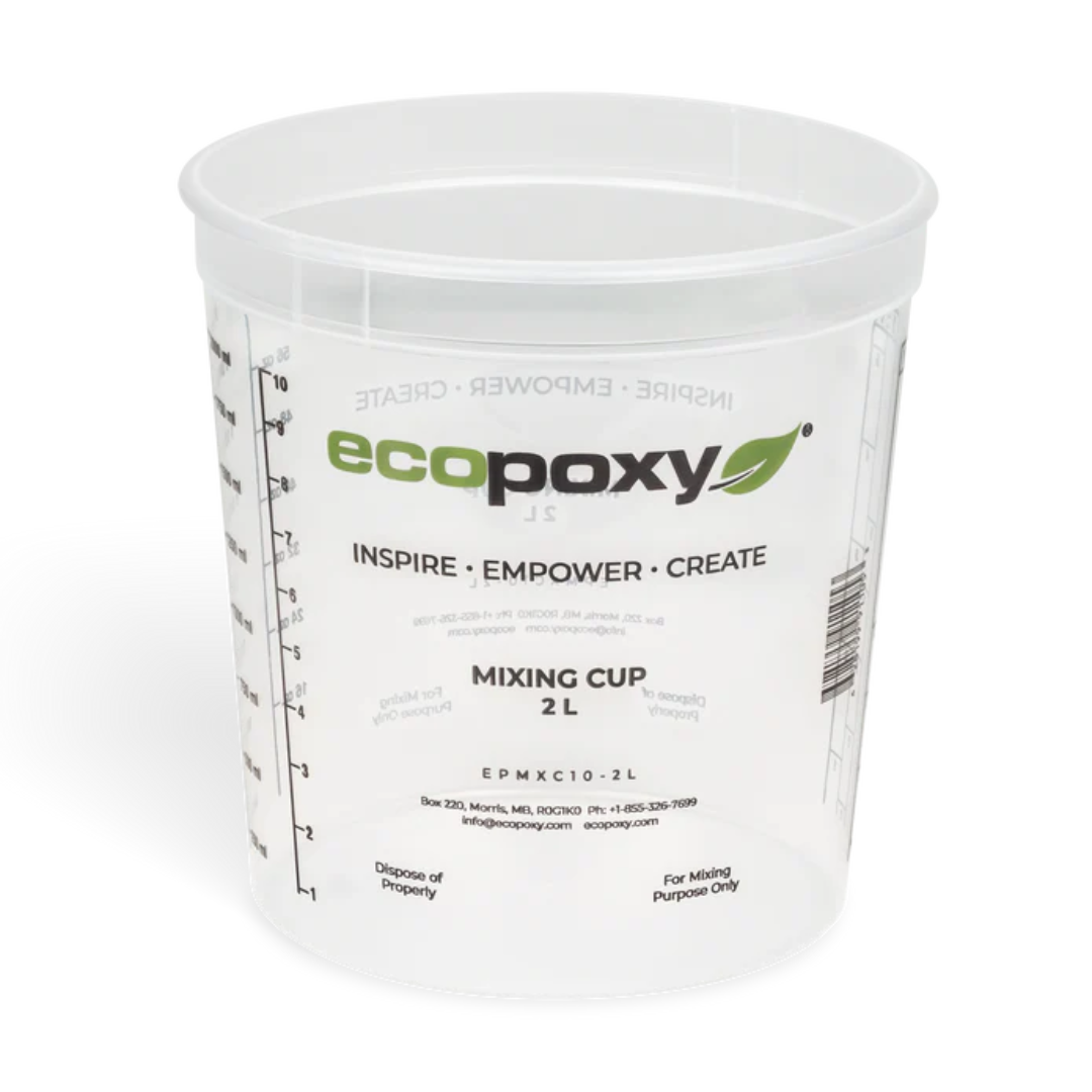 Ecopoxy Graduated Epoxy Mixing Cups container with printed EcoPoxy branding and measurement graduations.