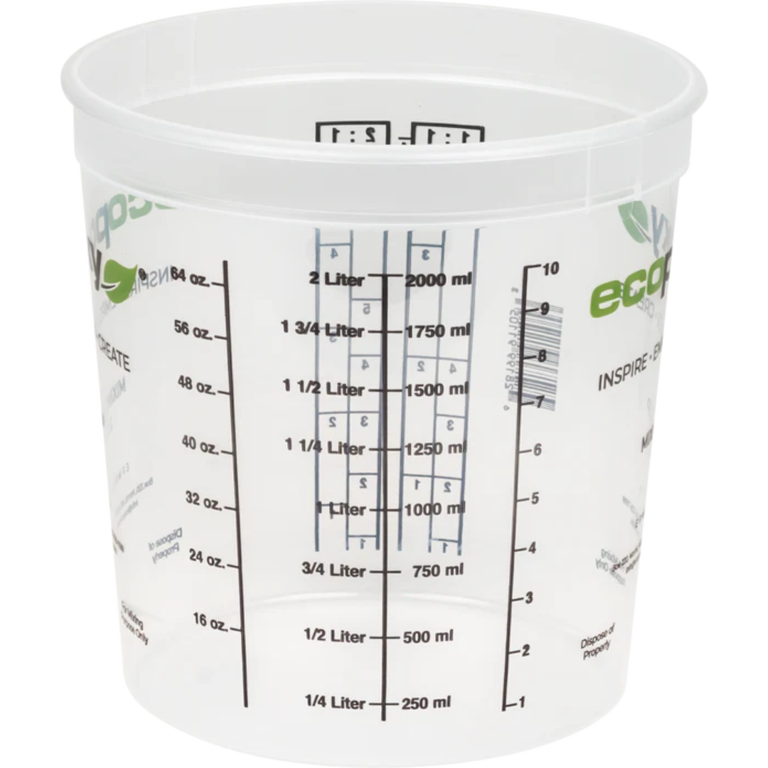 Ecopoxy Graduated Epoxy Mixing Cups measurement chart and ratio guide printed directly on the mixing cup.