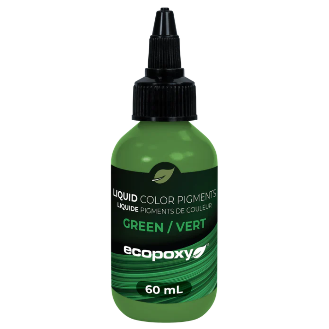 Ecopoxy Liquid Color Pigments individual green bottle for natural tone resin projects.