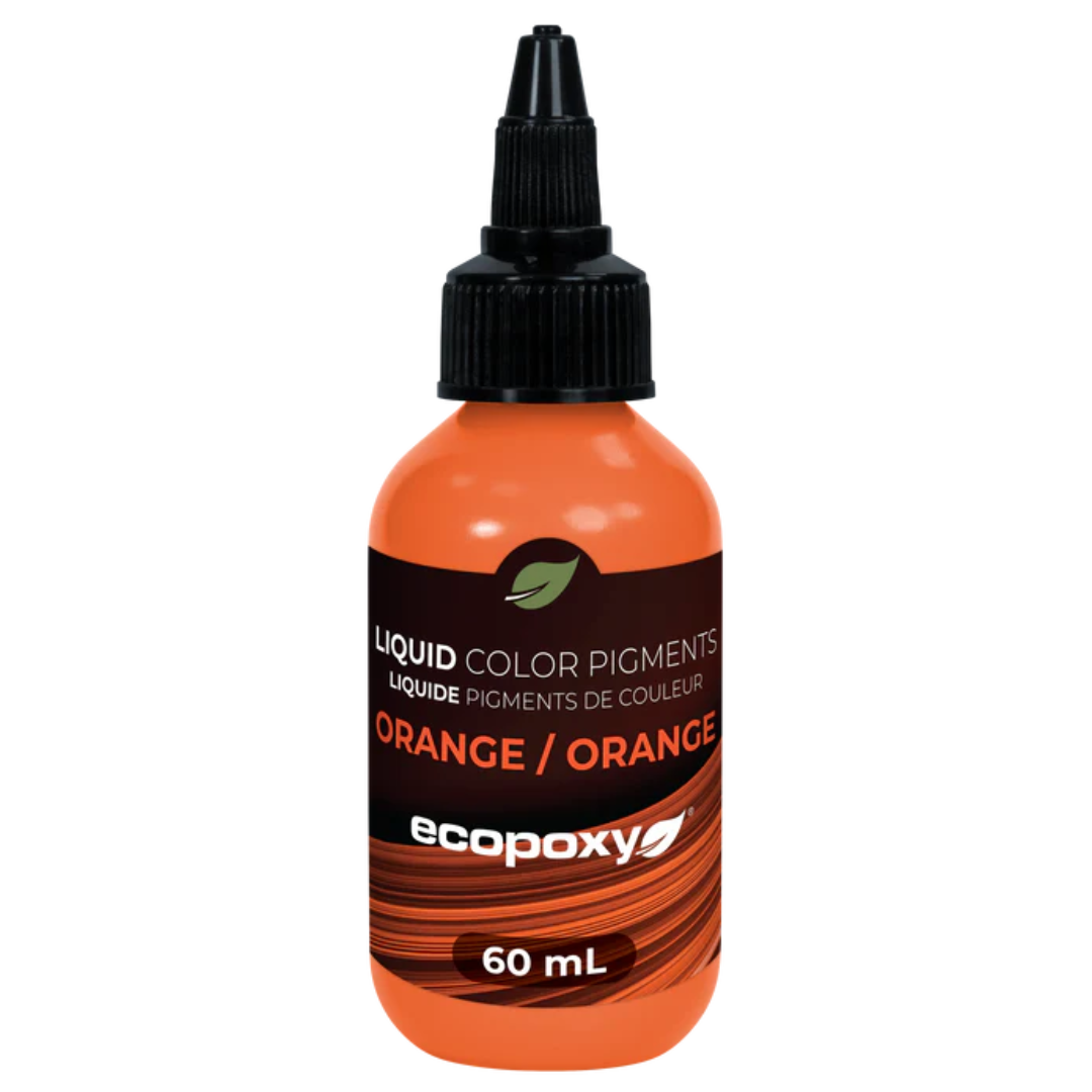 Ecopoxy Liquid Color Pigments individual orange bottle for strong, vibrant resin pigmentation.
