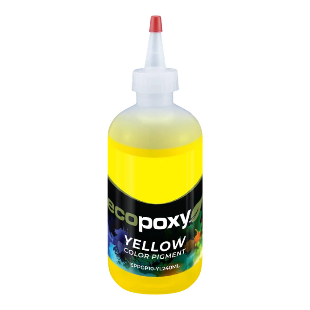 Ecopoxy Liquid Color Pigments pouring into resin mixture for controlled color intensity.