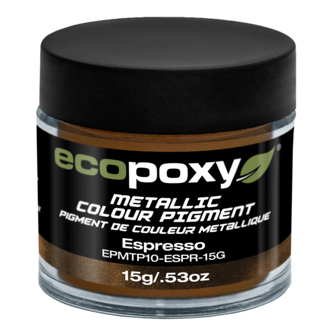 Ecopoxy Metallic Color Pigments being poured into resin mixture to create dynamic swirling effects.