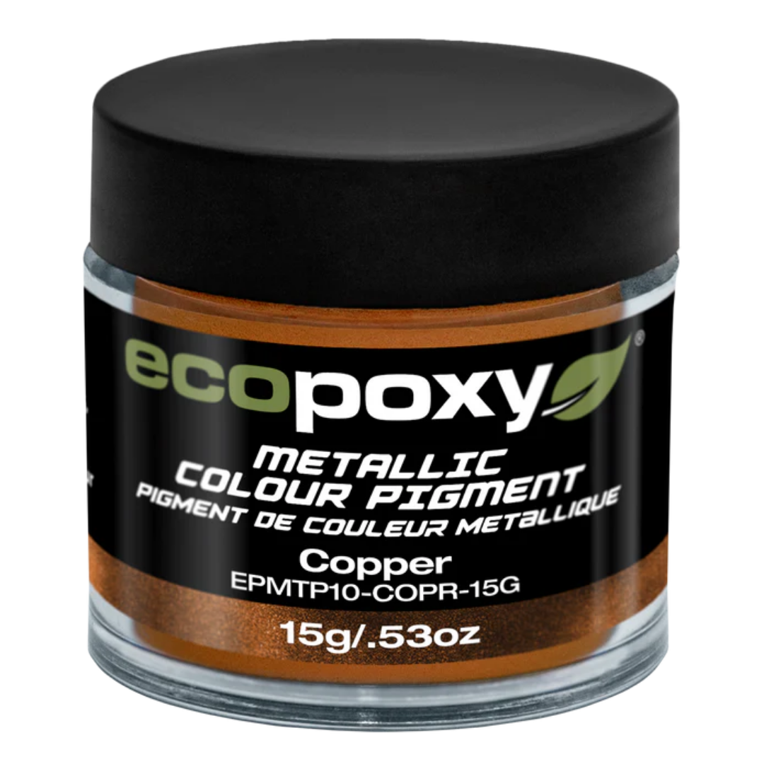 Ecopoxy Metallic Color Pigments being poured into resin mixture to create dynamic swirling effects.