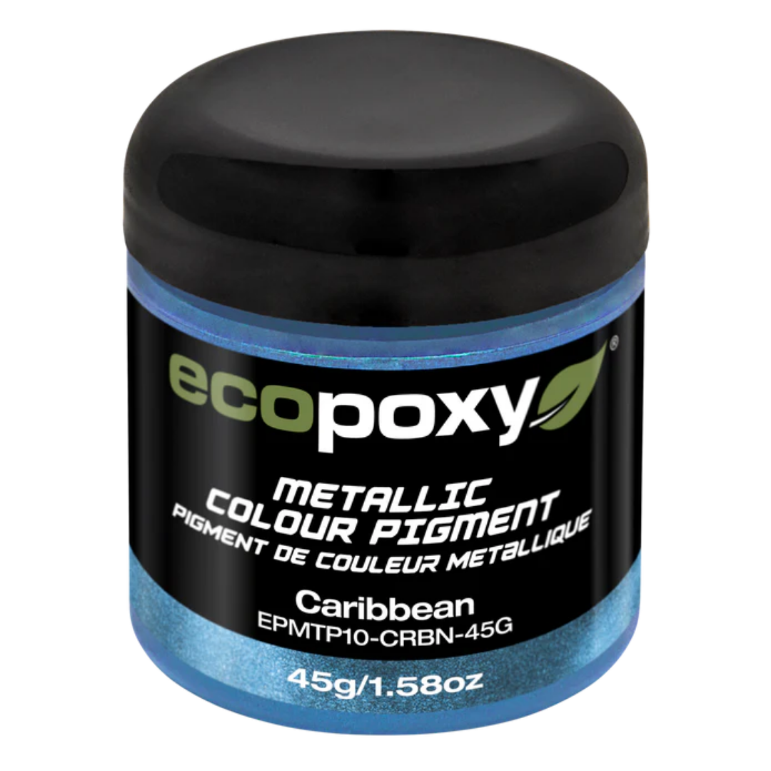 Ecopoxy Metallic Color Pigments blue variant jar for deep, shimmering finishes