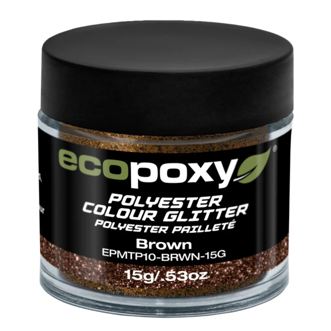 Ecopoxy Polyester Color Glitters brown variant jar for vibrant natural tones.