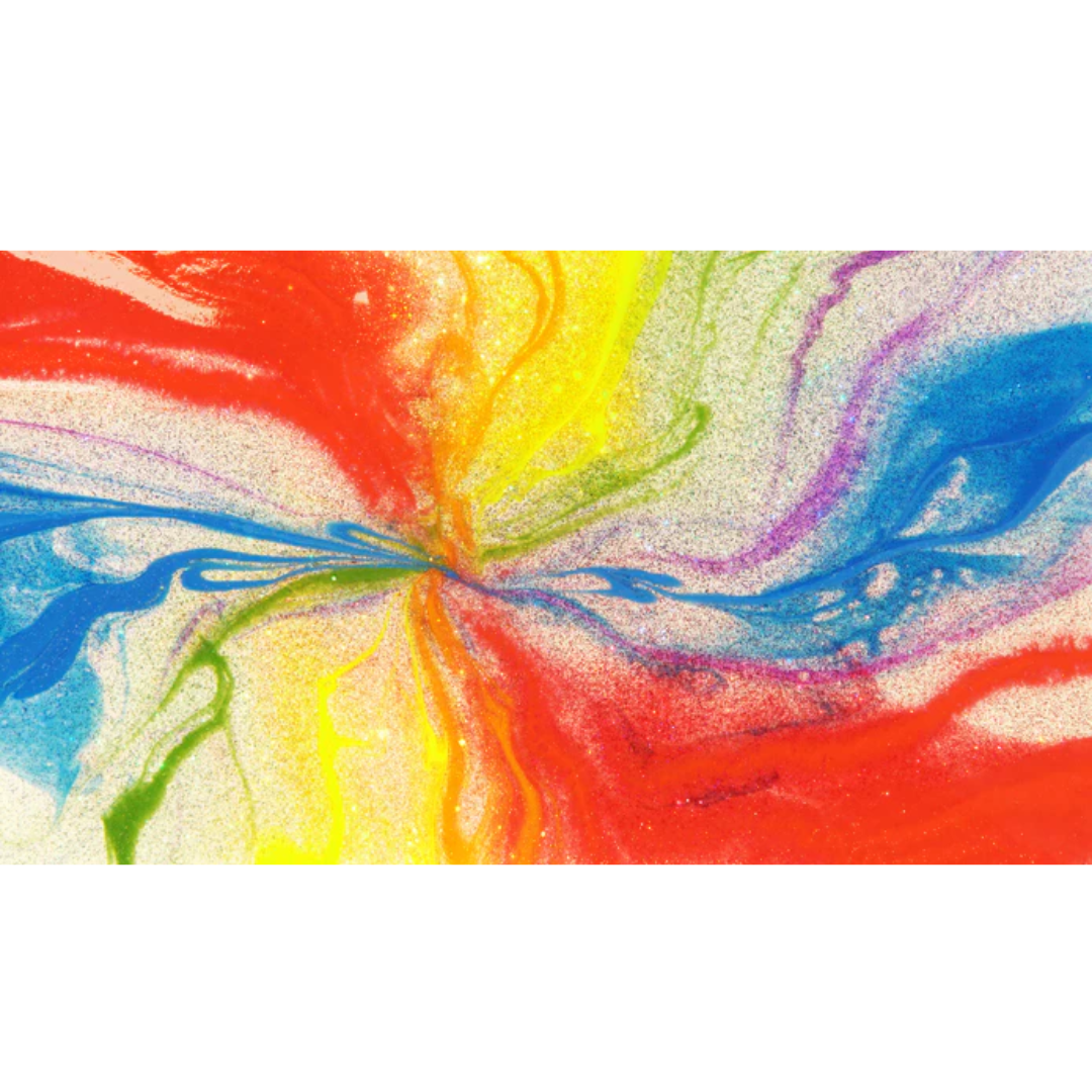 Ecopoxy Polyester Color Glitters mixed into epoxy for colorful abstract designs.