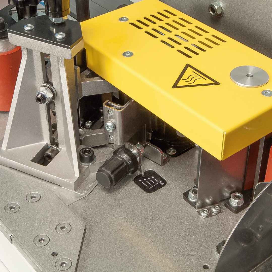 Edge banding process using Virutex Automatic Hot Melt Edgebander Rapid EB135 8500295 showing smooth tape feed and adhesion