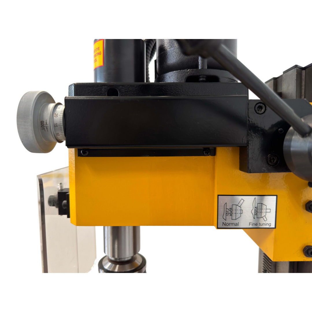 Enco 18" X 5" Compact Milling Drilling Machine, Various Speed, 110V X2 close-up of the precision spindle and quill assembly for accurate drilling and milling operations.