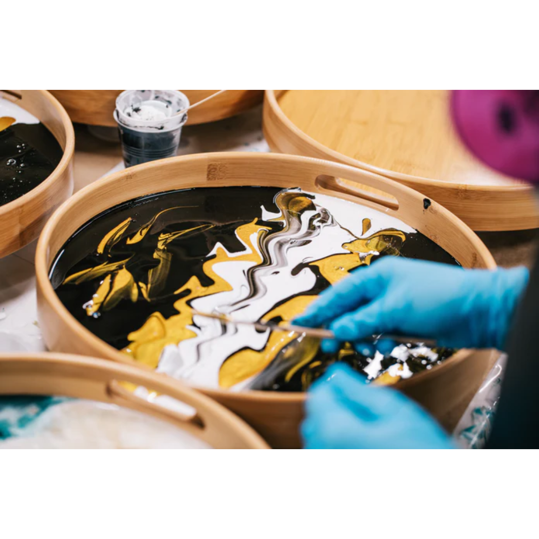 Epoxy resin tray art project finished with Ecopoxy UVPoxy Epoxy Coating for Woodworkers & Artists.
