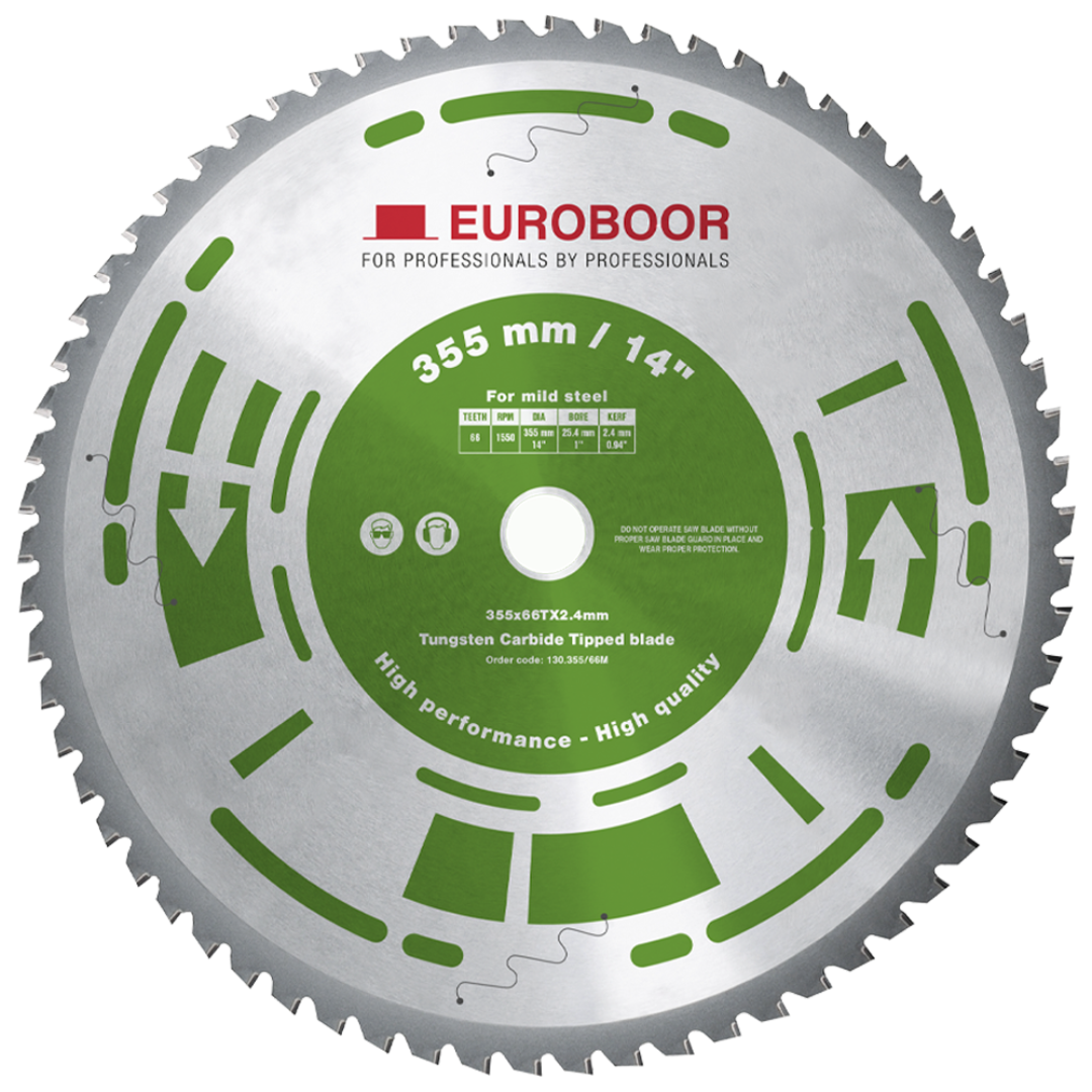 Euroboor 130.355/66M Saw Blade 355 mm tungsten carbide tipped circular saw blade designed for cutting mild steel with high precision and durability