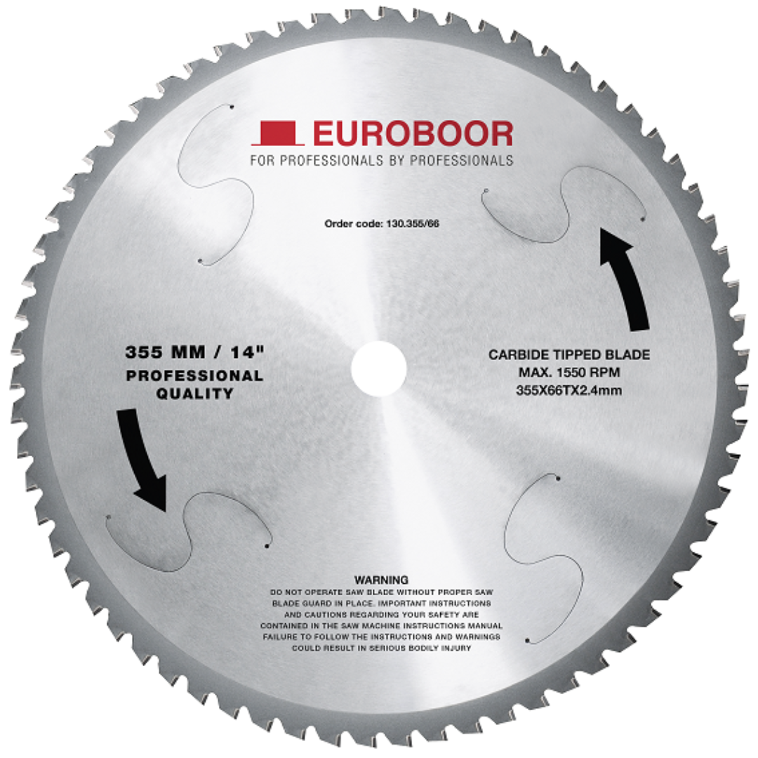 Euroboor 130.355/66 Saw Blade 355 mm tungsten carbide tipped circular saw blade with 66 teeth designed for precise metal cutting in professional fabrication applications