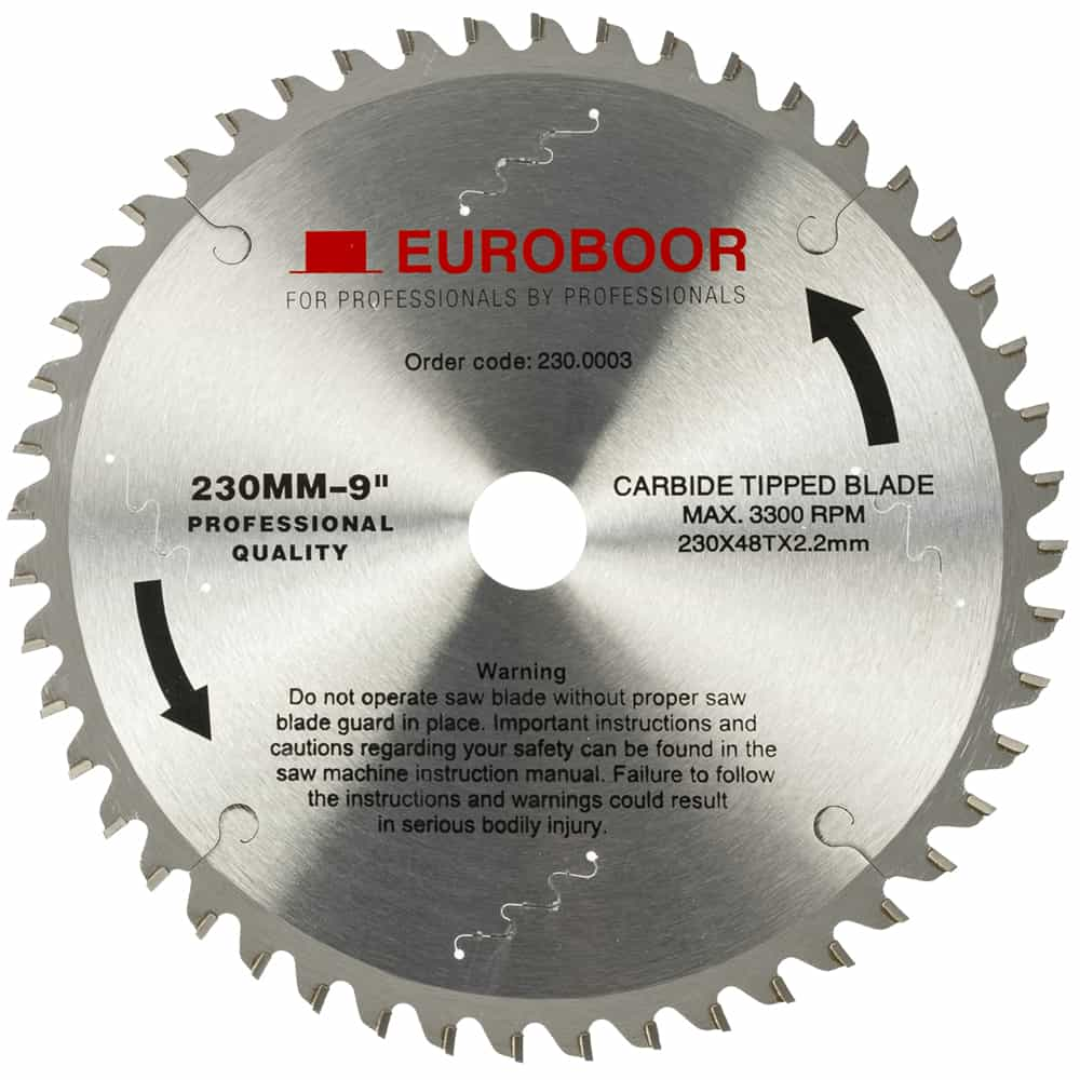 Euroboor 230.0003 Saw Blade – Euroboor 230.0003 Saw Blade 230mm carbide tipped circular saw blade with 48 teeth designed for professional metal cutting applications.