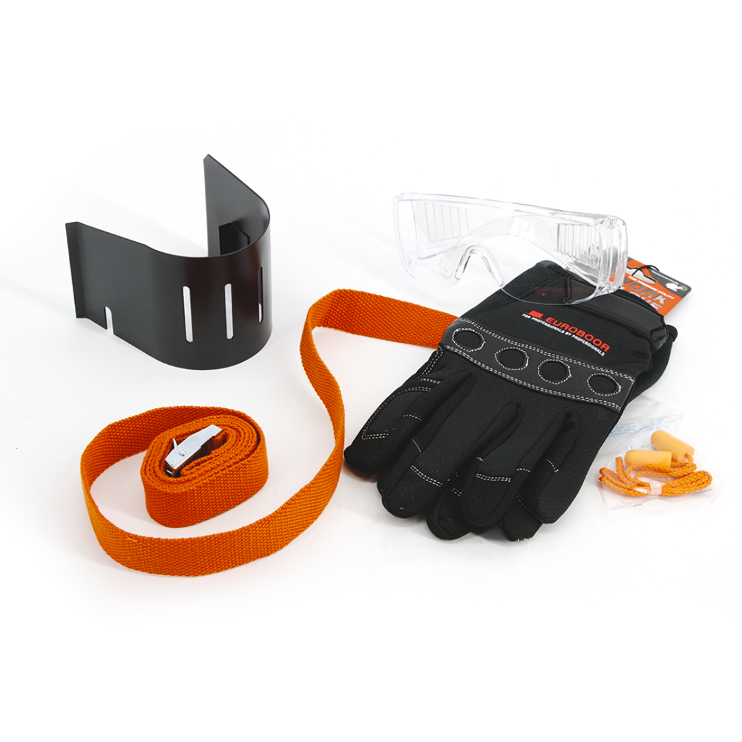 Euroboor EBM.36+LP/P-18V Cordless Magnetic Drilling Machine accessories including safety strap, battery charger, and cordless mag drill components