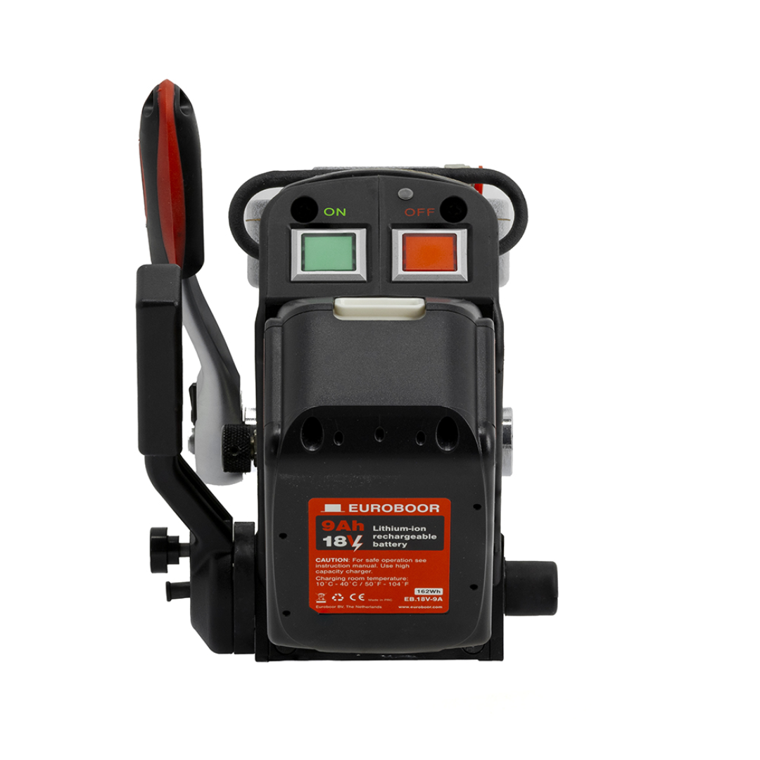 Euroboor EBM.36+LP/P-18V Cordless Magnetic Drilling Machine front view showing control panel, ergonomic handle, and portable magnetic drilling design