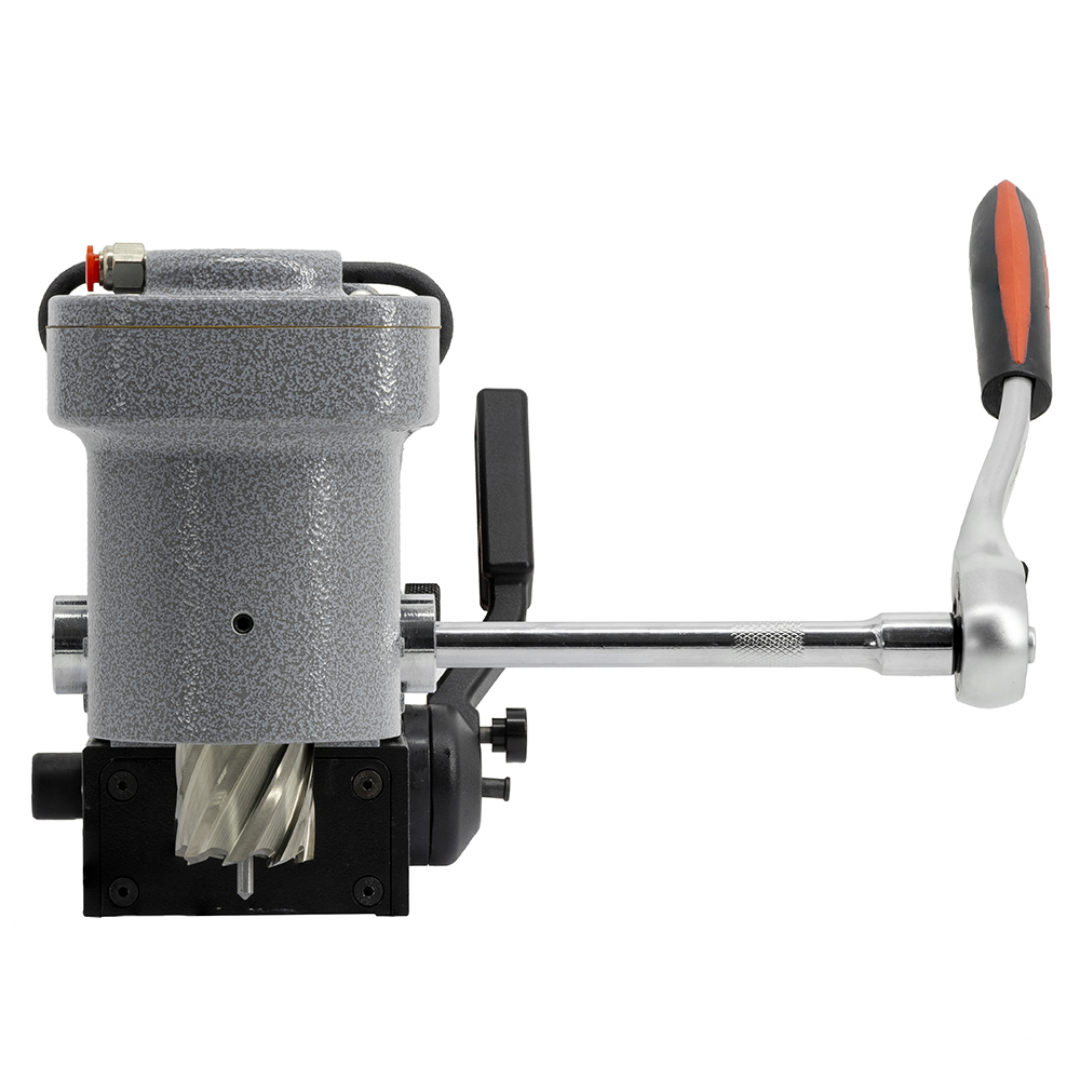 Euroboor EBM.36+LP/P-18V Cordless Magnetic Drilling Machine with extended feed handle configuration for enhanced drilling control.
