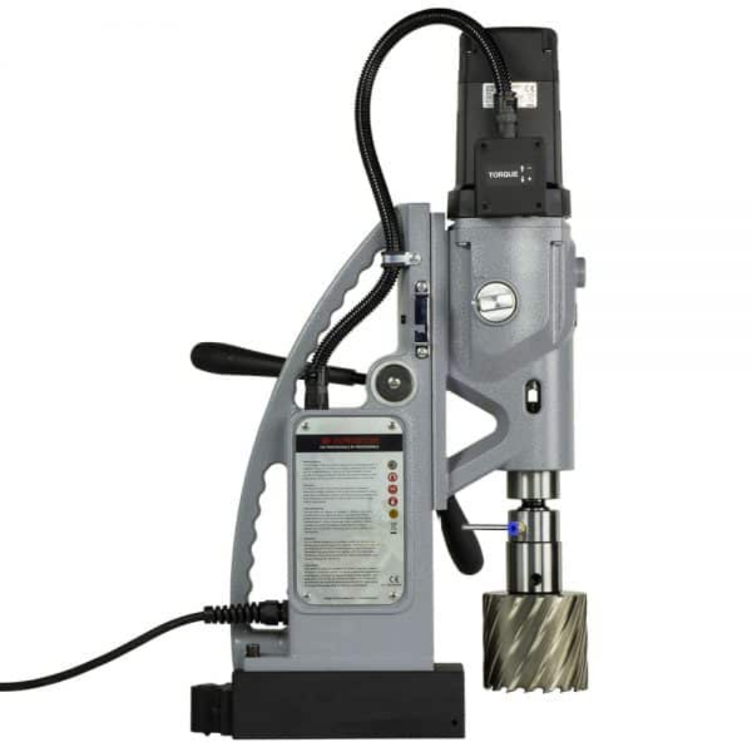 Euroboor ECO.100S+/T Magnetic Drilling Machine front operational view with magnetic base and drilling spindle