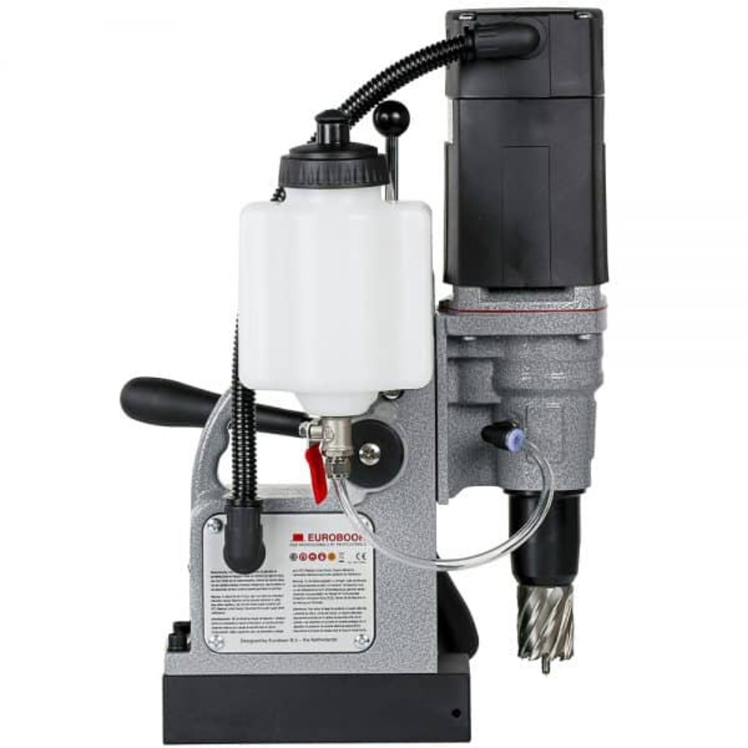 Euroboor ECO.30S+ Magnetic Drilling Machine angled view highlighting magnetic base stability and industrial-grade construction for on-site steel fabrication.