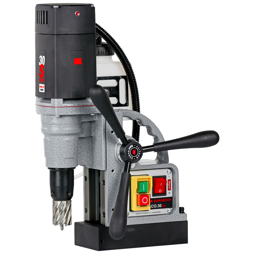 Euroboor ECO.30S+ Magnetic Drilling Machine compact magnetic drill with integrated control panel, ergonomic feed handles, and high-performance motor for precision metal drilling.