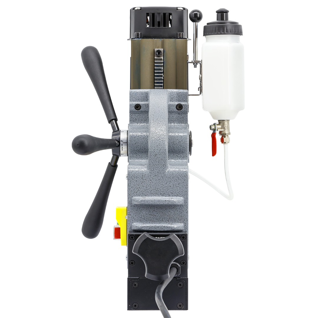 Euroboor ECO.50S Magnetic Drilling Machine full machine view displaying the drill motor, feed handles, and magnetic base used for precision steel drilling operations
