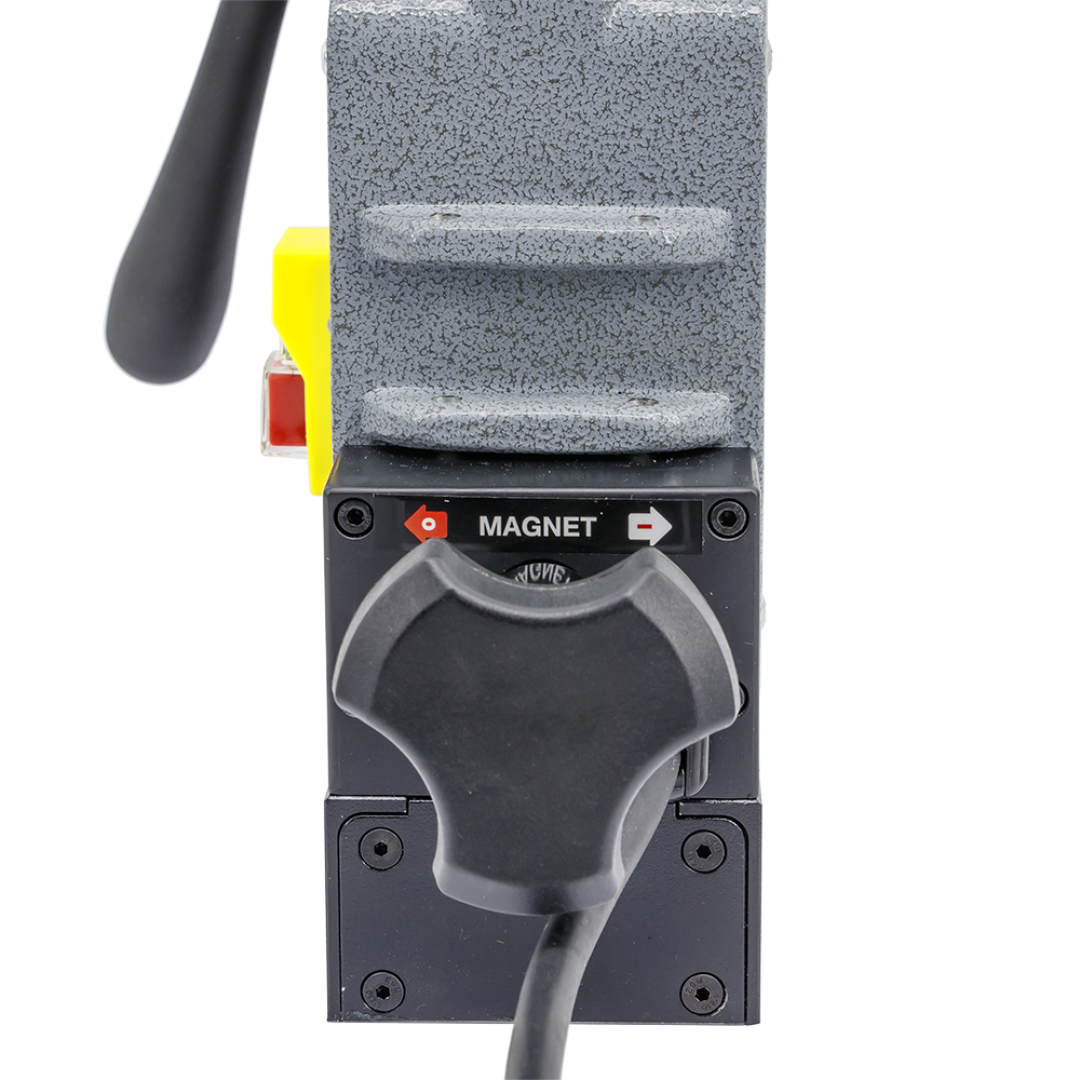 Euroboor ECO.50S Magnetic Drilling Machine rear detail showing integrated motor cable design for improved durability and reduced cable damage risk