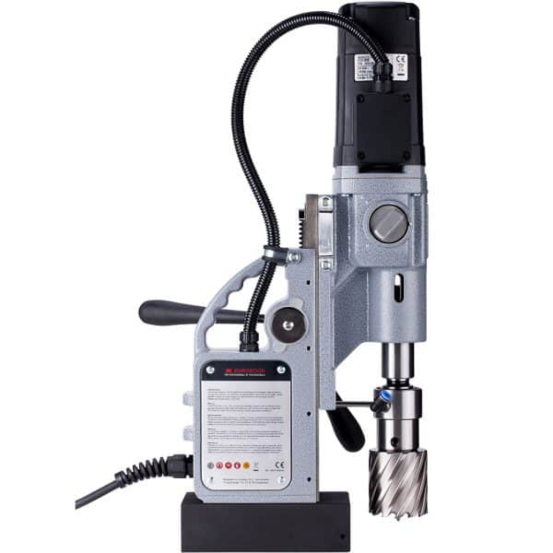 Euroboor ECO.60S+ Magnetic Drilling Machine positioned for vertical drilling with stable magnetic base attachment