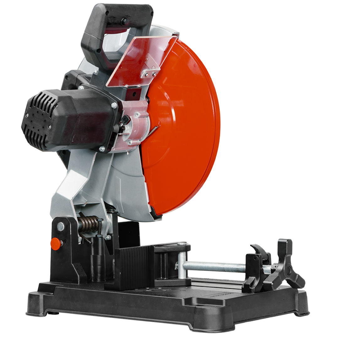 Euroboor EDC.355 Dry Cut Saw side view displaying the robust motor housing, large blade guard, and stable machine base