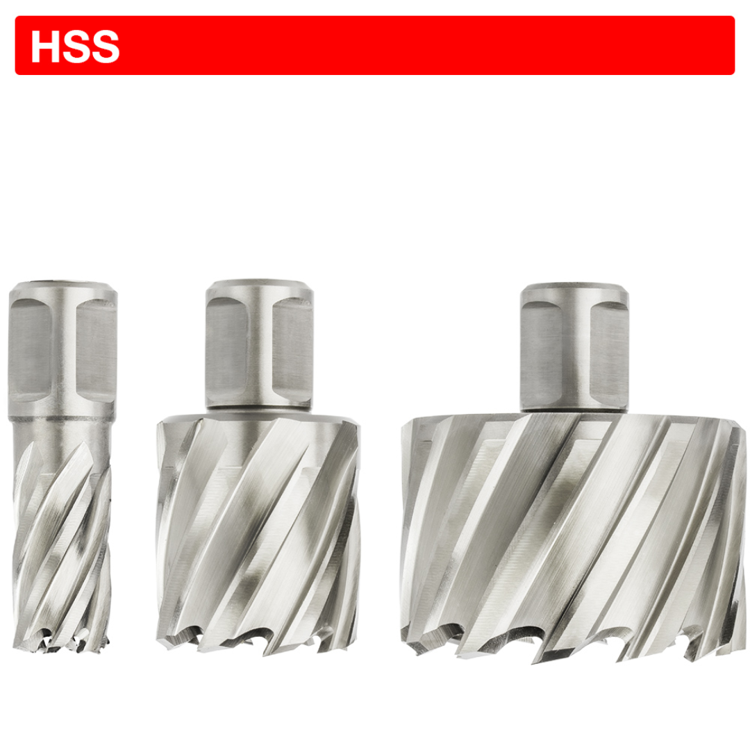 Euroboor HSS 2" Depth Annular Cutter set displaying multiple cutter sizes designed for precise and efficient metal drilling applications