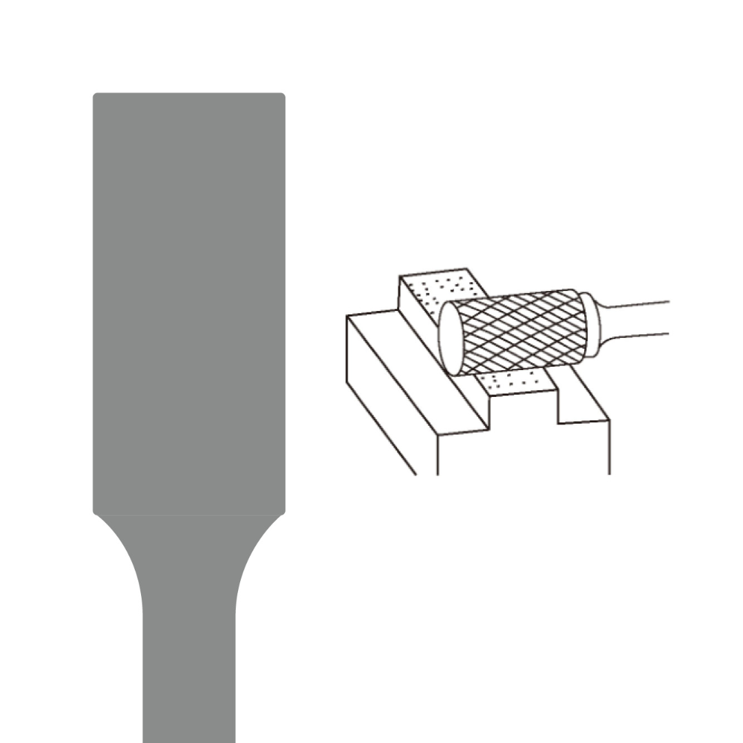 Euroboor SB Carbide Burr technical profile showing cylindrical burr geometry with end cut capability