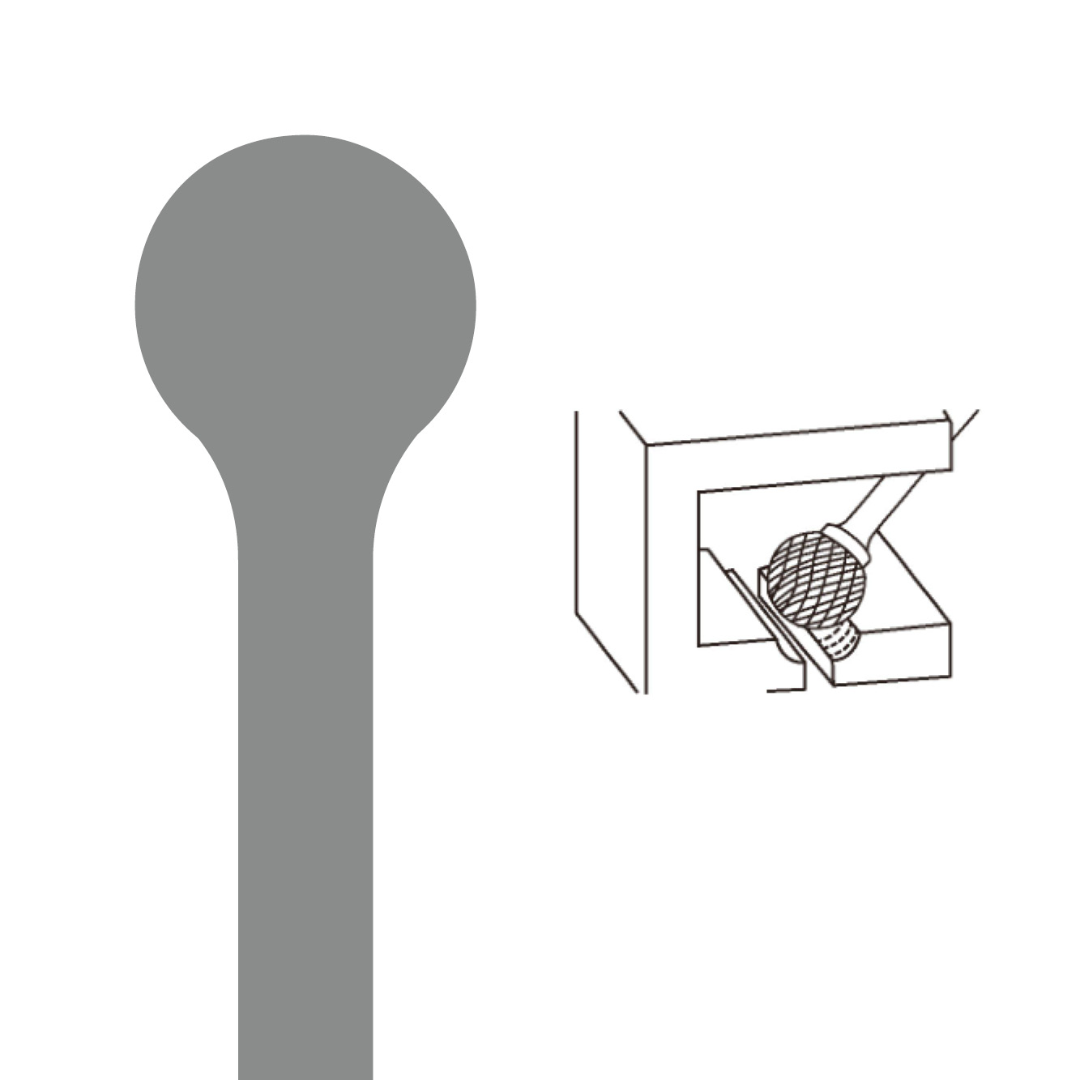 Euroboor SD Carbide Burr technical profile illustrating spherical burr geometry for grinding