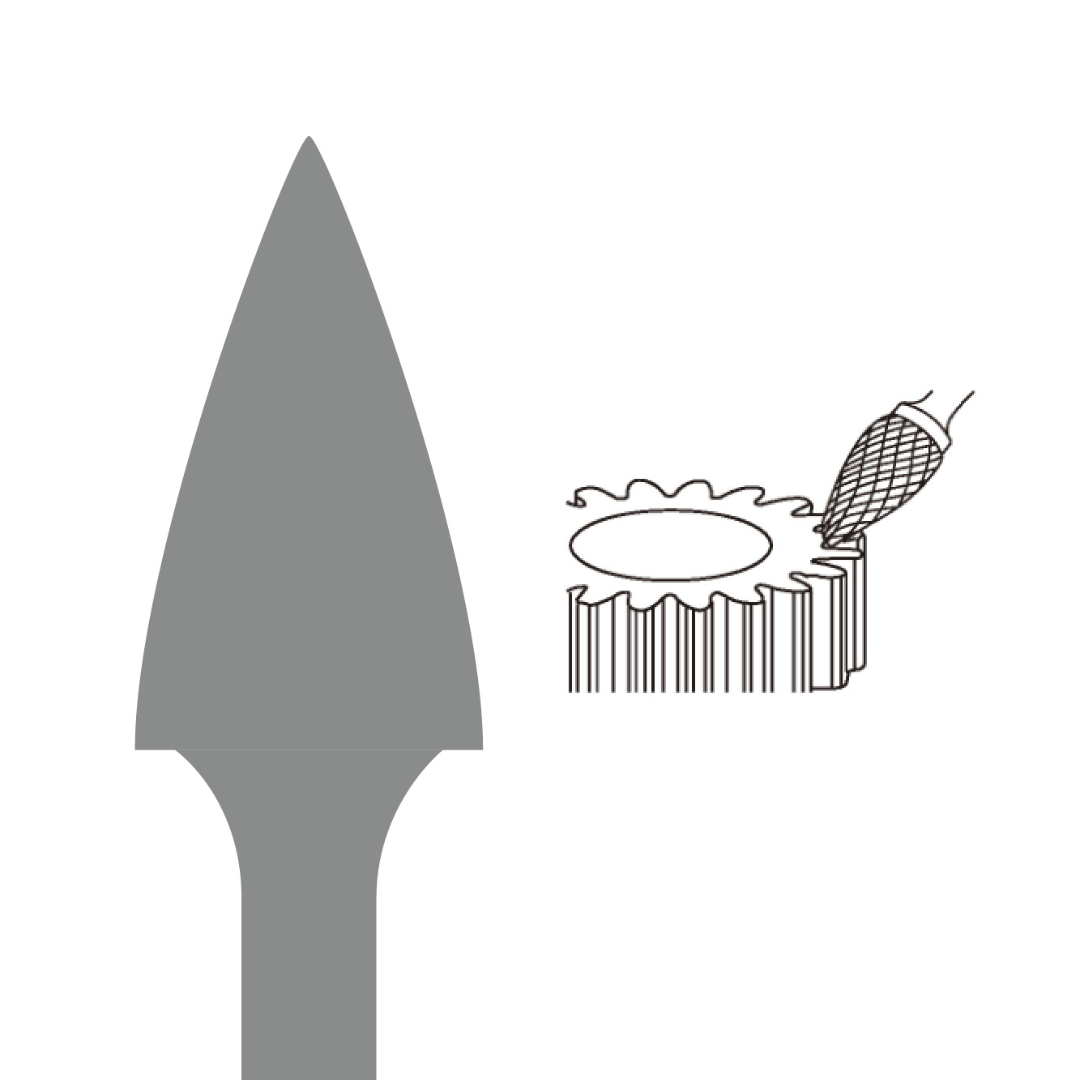 Euroboor SG Carbide Burr technical profile illustration demonstrating pointed tree burr geometry