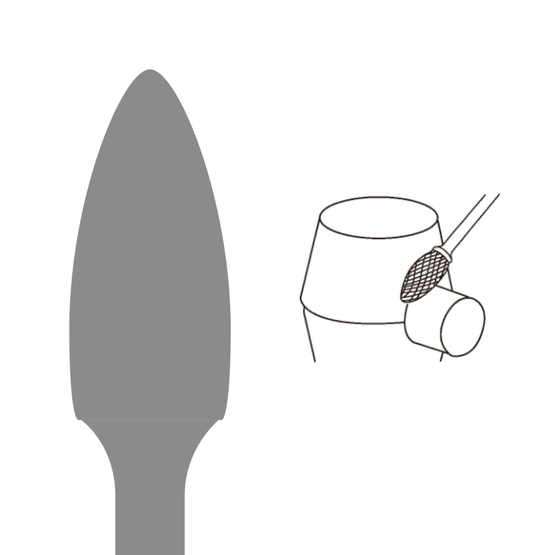 Euroboor SH Carbide Burr technical profile illustration demonstrating flame burr geometry