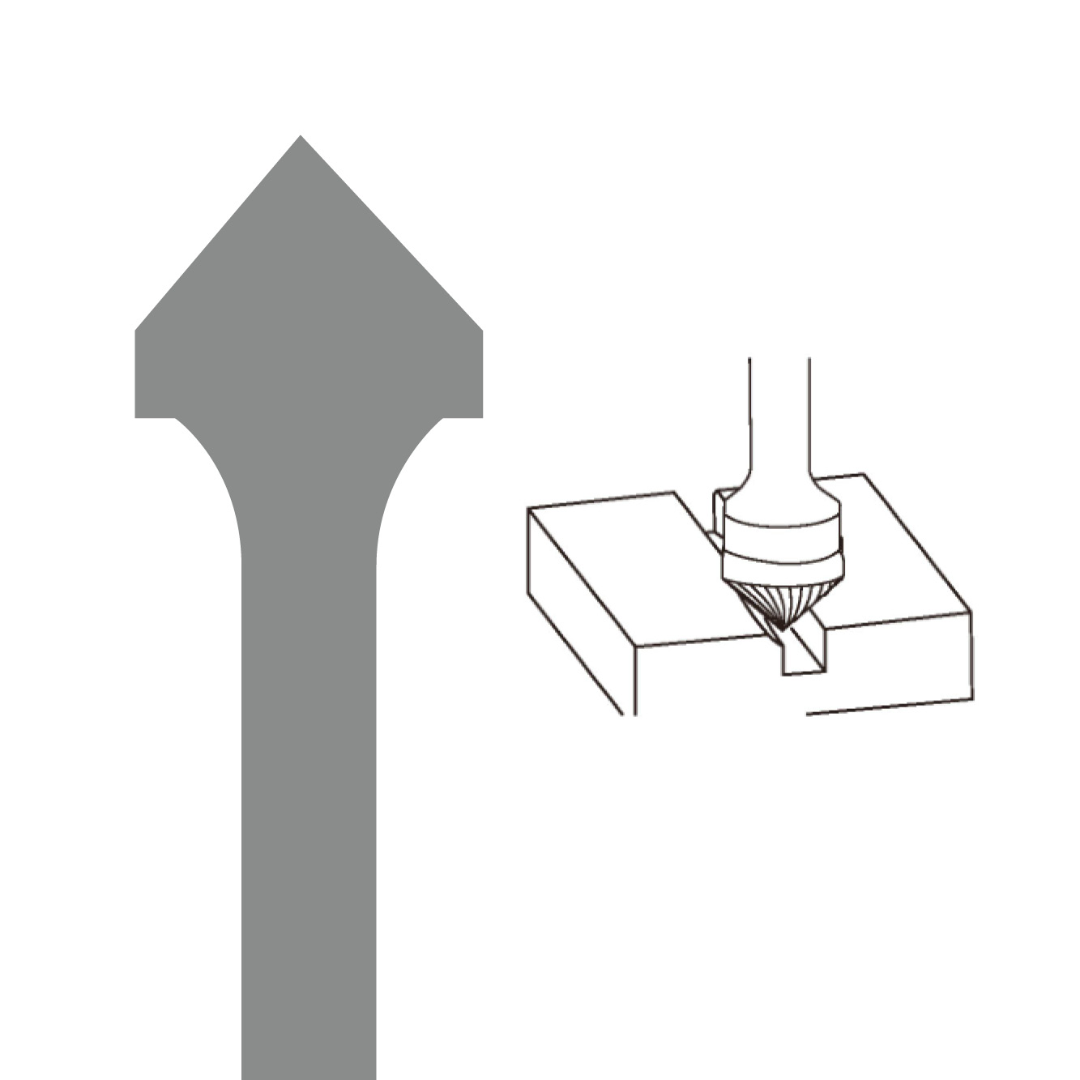 Euroboor SK-5DC Carbide Burr technical profile illustration demonstrating cone burr geometry for chamfering