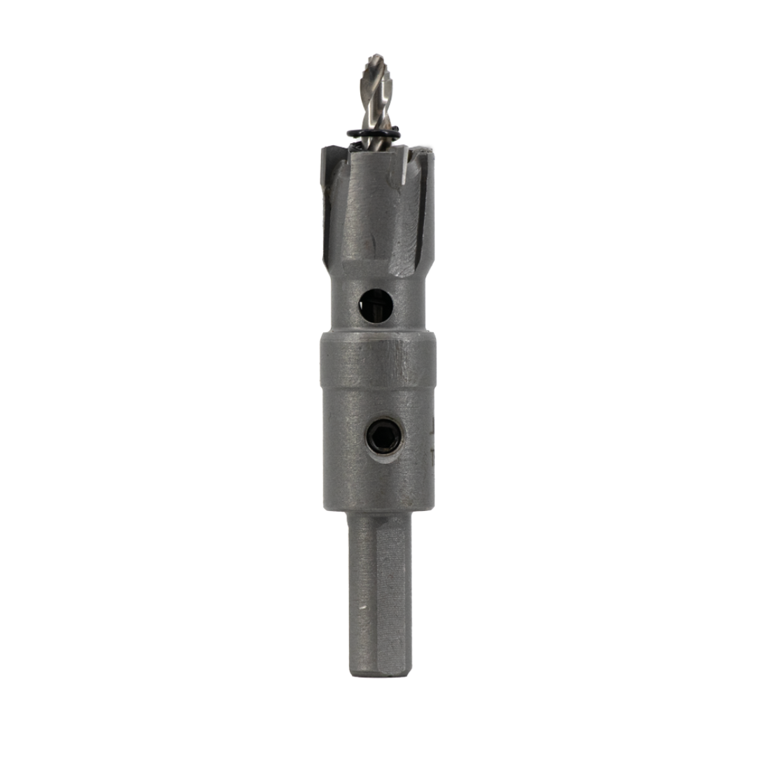 Euroboor THS Hole Saw mounted on arbor with pilot drill for precision hole cutting in metal