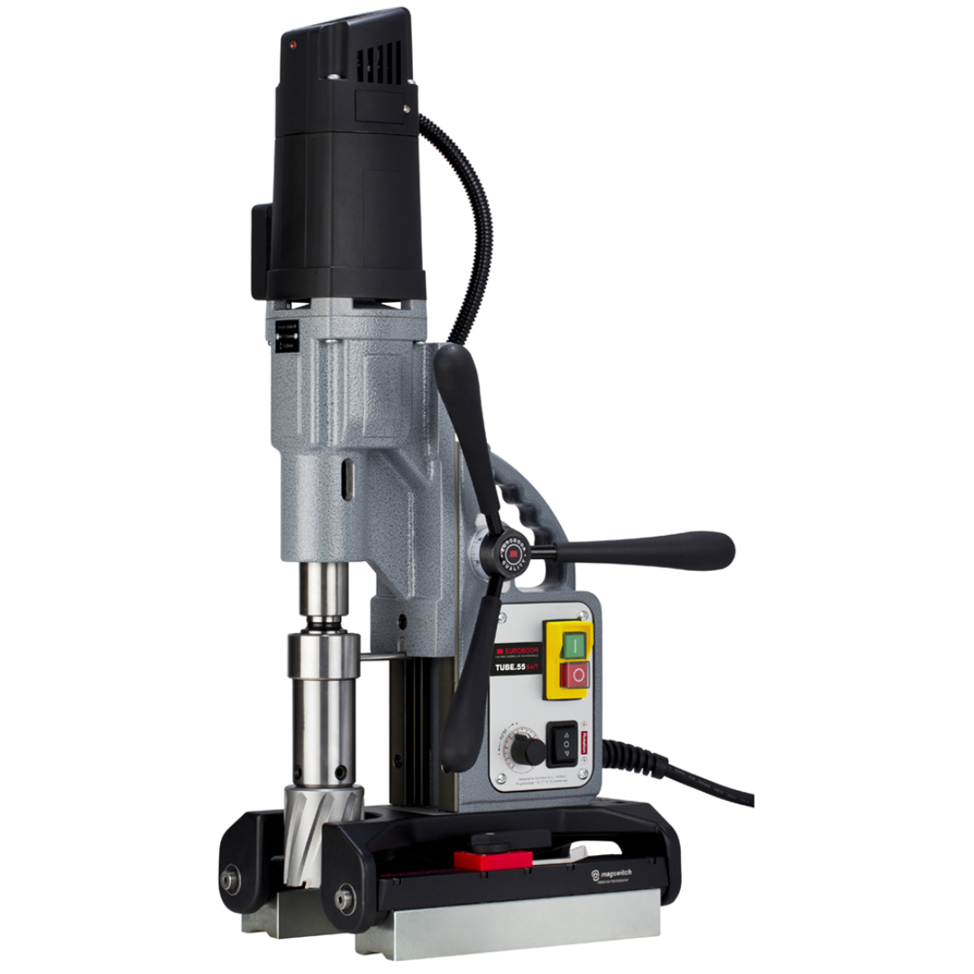 Euroboor TUBE.55S+/T Magnetic Drilling Machine industrial magnetic drill designed specifically for drilling and tapping on pipes and curved surfaces with a powerful motor and adjustable tube clamping base