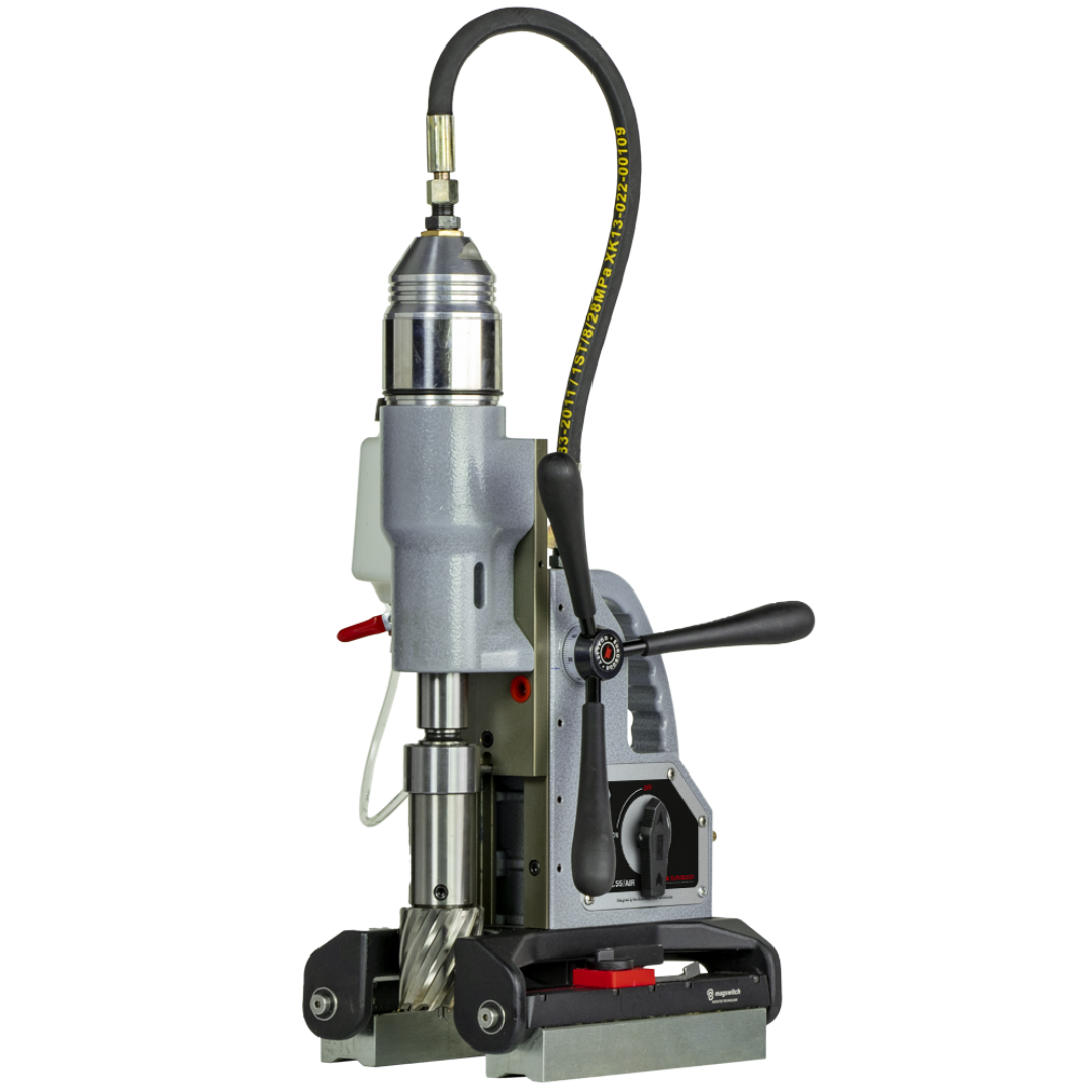 Euroboor TUBE.55/AIR Pneumatic Magnetic Drilling Machine with integrated magnetic base and pneumatic motor for industrial drilling applications
