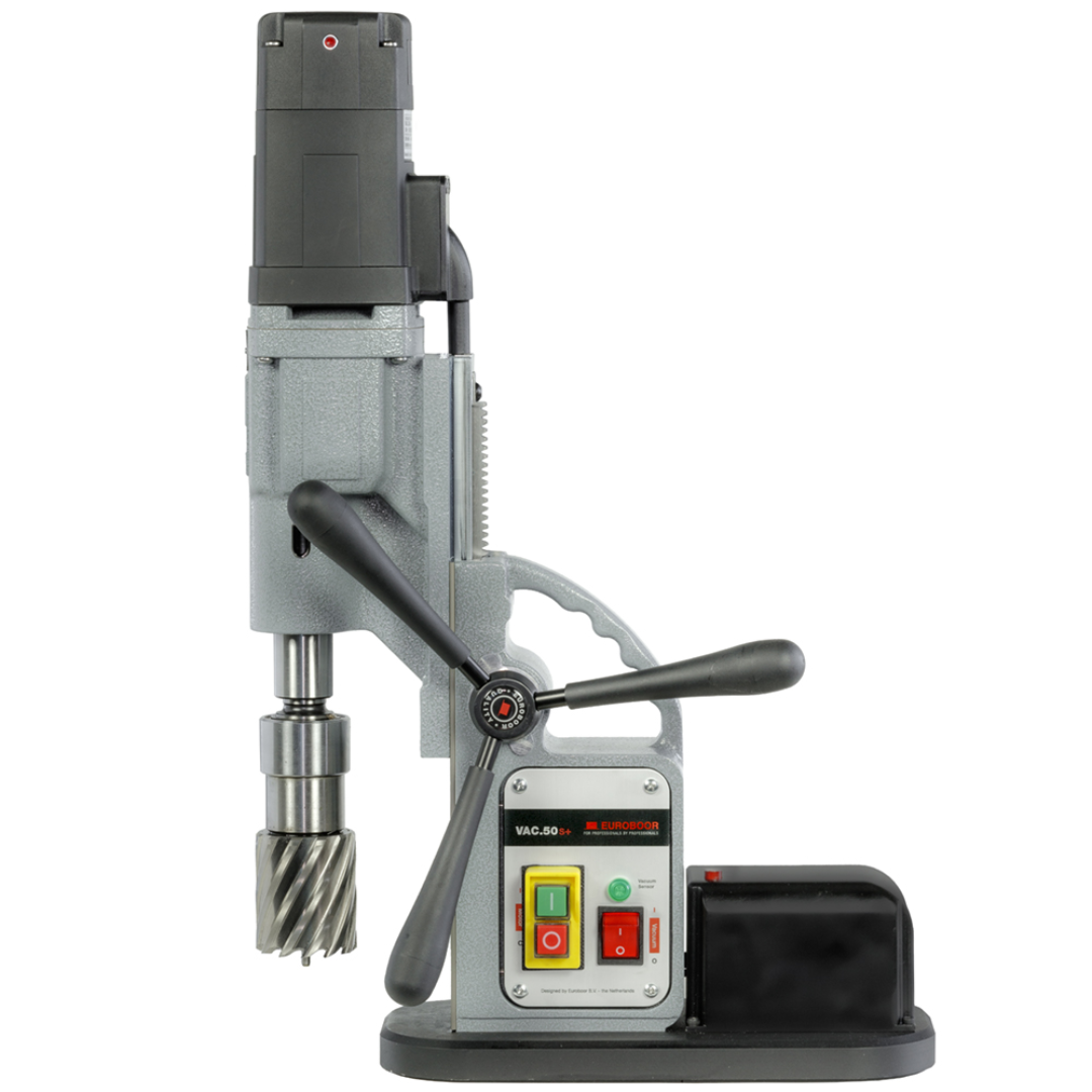 Euroboor VAC.50S+/IC Vacuum Drilling Machine industrial vacuum-based magnetic drilling machine with powerful motor, feed handles, and vacuum base designed for drilling on non-magnetic surfaces